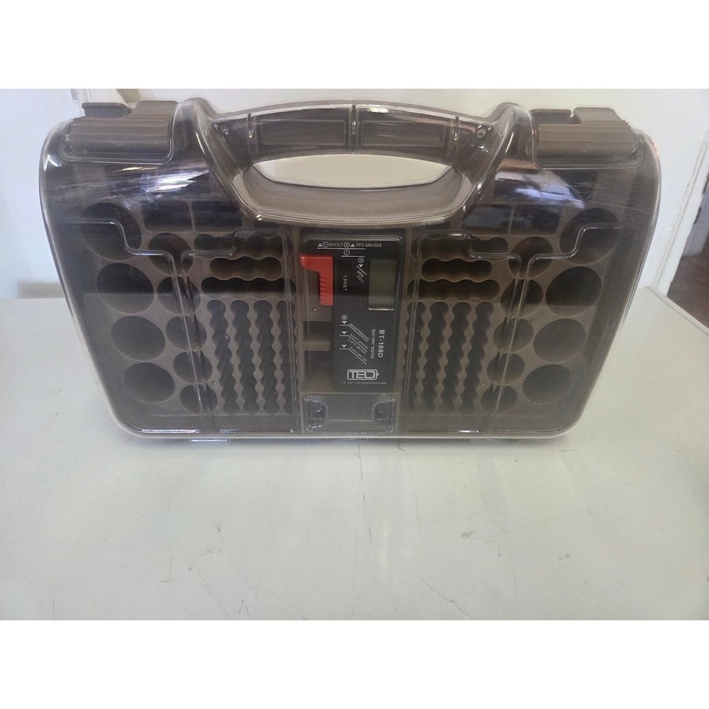 The Battery Organizer Storage Case with BT-168D Digital Battery Tester Brown